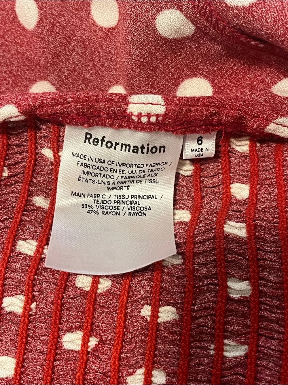 Reformation Red Polka Dot Square-Neck Long Sleeve Top